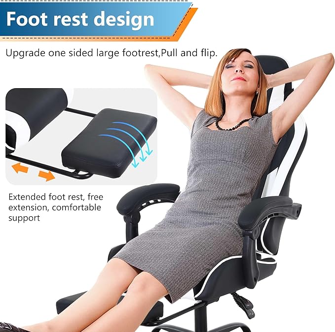 Gaming Chair Office Chair with Foot Rest &amp Armrest Ergonomic Gaming Chairs for Adults Office Gaming Chair with Lumbar Support &amp Headrest Big and Tall Chair for Office or Gaming Black &amp