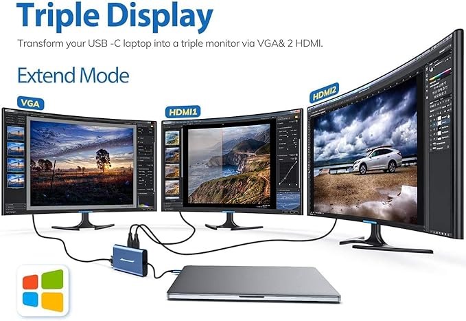 Hiearcool USB C Docking Station Dual Monitor 11 in 1 Triple Display USB C Laptop Docking Station with 2 HDMI VGA Type C Dongle Dock Compatible for Thunderbolt 3 4 Laptops