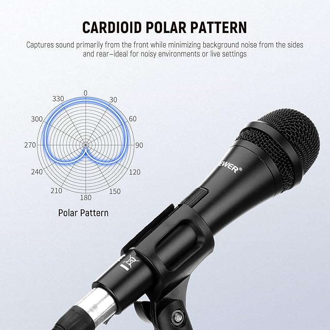 NEEWER NW-040 Cardioid Dynamic Microphone with XLR Cable Rigid Metal Shell Cleaning Cloth Unidirectional Pickup Mic for Musical Instruments Voice Public Speech Podcast Singing PC Gaming Streaming