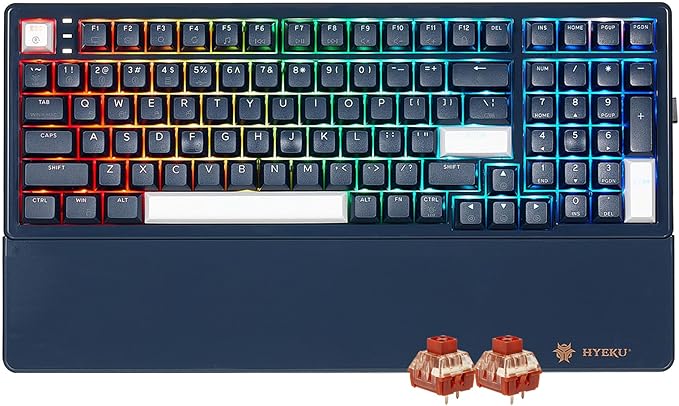Hexgears E4Pro Wireless Creamy Mechanical Keyboard with Number Pad Hot Swappable Custom Keyboard with Wrist RestPre-lubed Tactile SwitchesGasket StructureRGB Backlit Gaming Keyboard (Dark Blue)