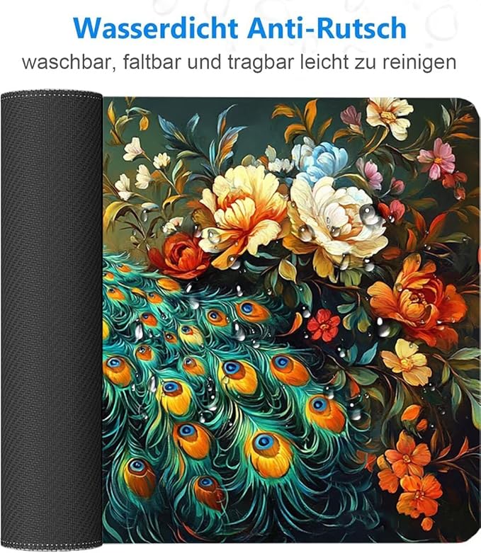 Large Mouse Pad Peacock Desk Mat Color Office Gaming Mouse Pad with Stitched Edges 24x16in Extended Mousepad with Non-Slip Waterproof Rubber Base for PC Laptop Desk Home Office Accessories a-1456