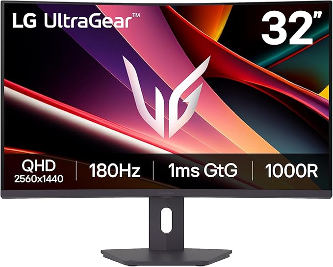 LG 32G600A-B 32-inch Ultragear QHD (2560 x 1440) Curved Gaming Monitor 180Hz 1ms AMD FreeSync HDMI DisplayPort Tilt/Height/Swivel Adjustable Stand Black