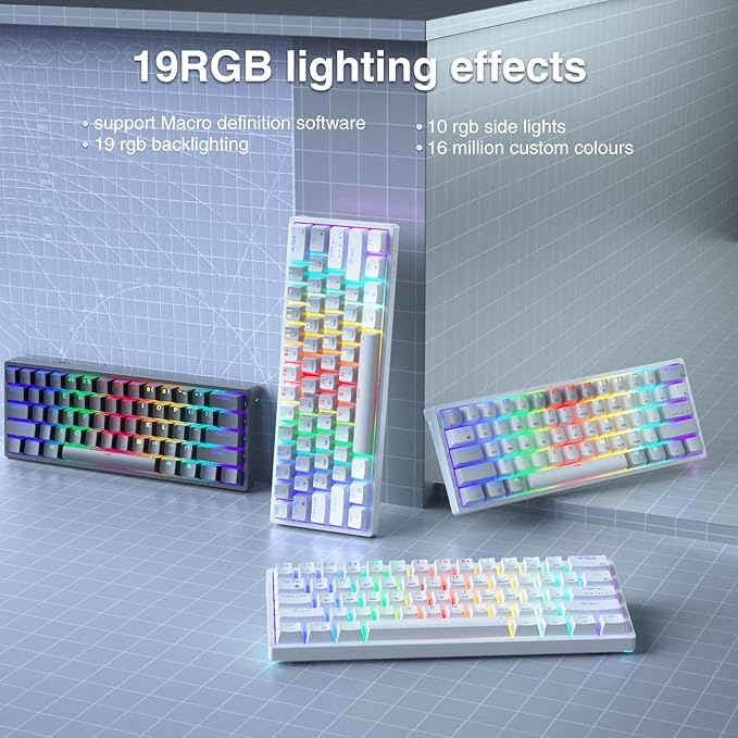 SK961 60% Wireless Gaming Keyboard with Triple Mode BT5.0/2.4GHz/USB-C WiredRGB Backlight 61 Keys Wireless 60% Keyboard Hot Swappable Mechanical KeyboardRed Switch