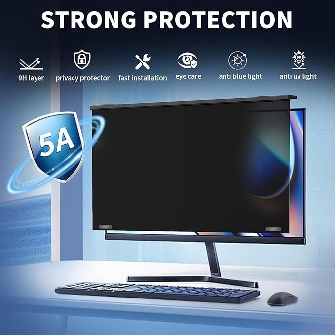 24 Inch Magnetic Privacy Screen for Monitor Ultra-Thin Anti-Spy Computer Monitor Filter with Blue Light Reduction Anti-Glare &amp Easy Installation 16:9 FHD Compatible with 24-Inch Desktop
