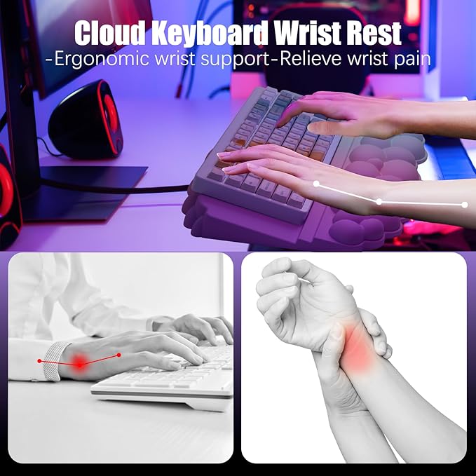 Ergonomic Wrist Rest for Keyboard Soft Memory Foam Cloud Keyboard Stand Pad with Wrist Rest Set with Non-Slip Silicone Base Easy Typing Pain Relief Comfort for Computer Laptop Mac - Rainbow