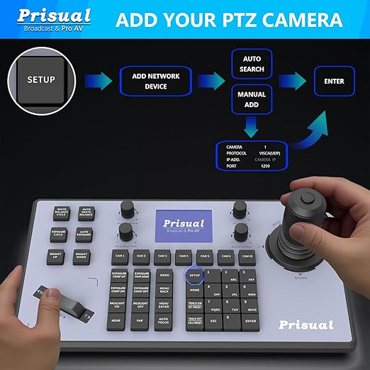 Prisual PTZ Camera System 20X Optical Zoom Advanced AI Auto Tracking PoE HDMI SDI Bundle PTZ for Church Worship ConferenceNDI PTZ Controller (PTZ Bundle TEM-20S PRO+TEM-JOY1)