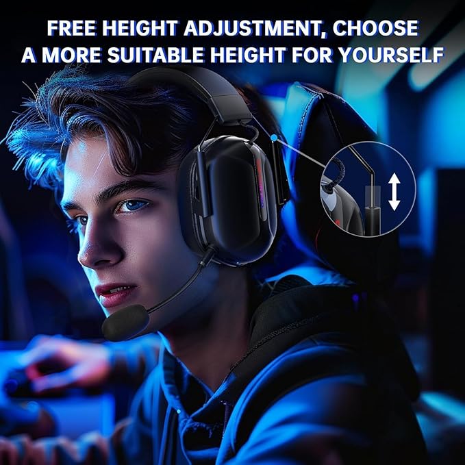 RYR Wireless Gaming Headset for Xbox Series X|S Xbox One PC PS4/5 Mac Switch Mobile 3D Surround Sound Bluetooth 5.3 60H Battery Gaming Headphones with Detachable Noise Canceling Mic-Black