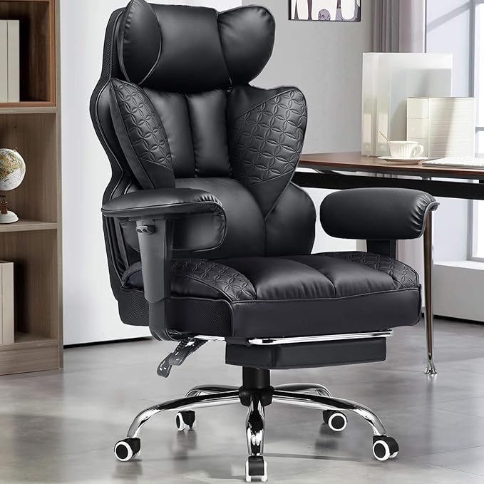 GTPLAYER Big and Tall Gaming Chair 400lbs Heavy Duty Office Chair with Footrest High Back Pocket Spring Lumbar Support Ergonomic Wide Comfy Seated Cushion for Lower Back Pain Relief Earth-Black