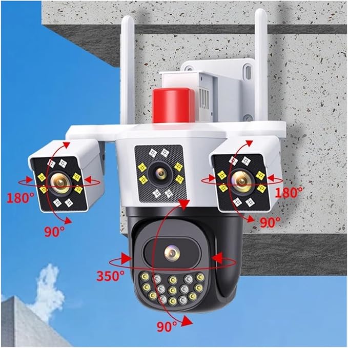 Outdoor Surveillance Camera 360 Ptz Tri-Lens Home Alarm Telecamera WiFi Color Night Vision Webcam Waterproof Panoramic Camera(64G TF Card)