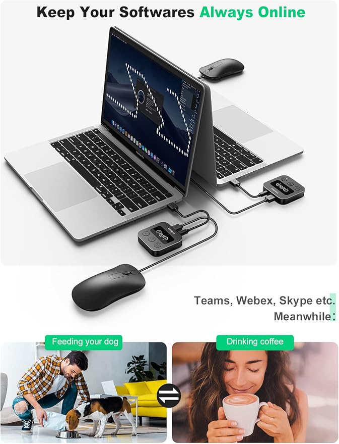 Vaydeer Smart Mouse Jiggler X3 Plus Undetectable Mouse Mover by IT Auto Running When AFK Auto Stop When Mouse in use Plug and Play with LED Display 3 Tracks Undetectable Mouse Shaker Wiggler