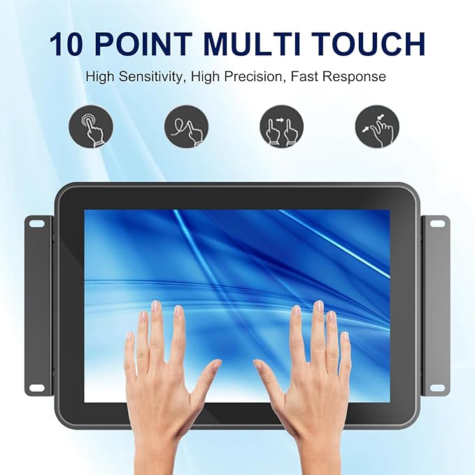 10.1 Inch Capacitive Touch Screen Monitor 10-Point Multi-Touch Industrial Display 1280x800 IP65 Front Waterproof HD-MI &amp VGA Port Full Black Open Frame Touch Screen Monitor