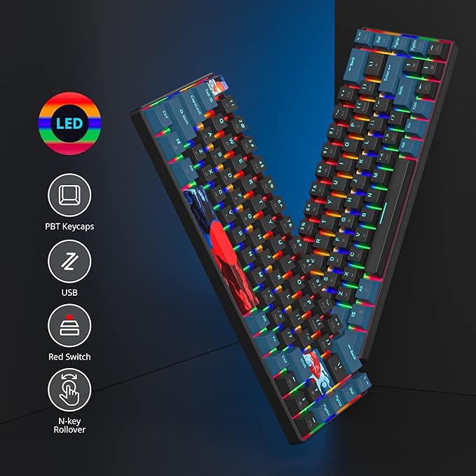 60 Percent Gaming Keyboard Mechanical with Linear Red Switch 65% Wired Ultra-Compact Mini Keyboard Rainbow with PBT Keycaps for Ps4/Ps5/Xbox(68 MonsterB)