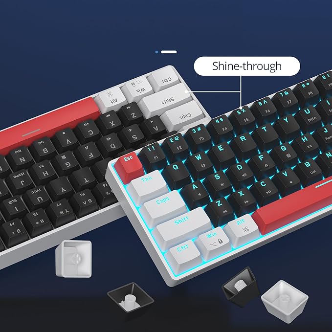 surmen 60% Mechanical Gaming Keyboard with Linear Red Switch Wired Mini Compact Keyboard 60 Percent Backlit for Laptop Desktop PC Gamers （61 Black-Ice Blue）