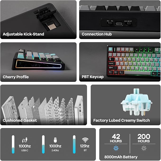 EPOMAKER TH80 V2 75% Wireless Mechanical Keyboard with Metal Knob 8000mAh 2.4Ghz/BT/USB-C RGB Hot Swap Custom Driver PBT Keycap Wireless Gaming Keyboard for PC/Mac (Black Creamy Jade)