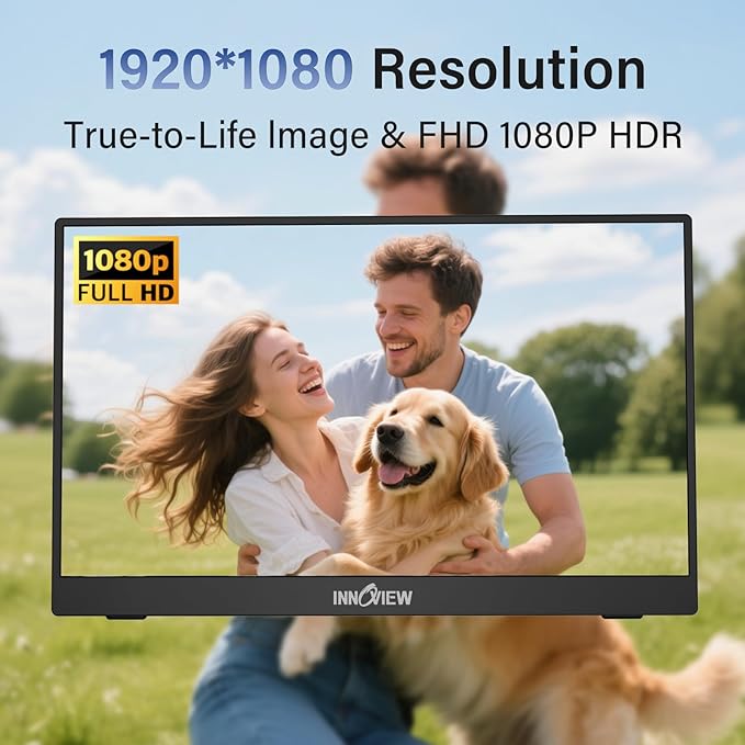 InnoView Portable Monitor 15.6 Inch FHD 1080P HDMI USB C Second External Monitor for Laptop Desktop MacBook Phones Tablet PS5/4 Xbox Switch Built-in Speaker with Protective Case