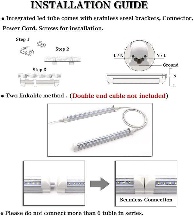 KALINA T8 V-Shape Integrated Single Fixture 2FT Led Tube Light 1680lm 6000k White 15W Utility Shop Light Ceiling and Under Cabinet Light Corded Electric with Built-in ON/Off Switch (Pack of 2)