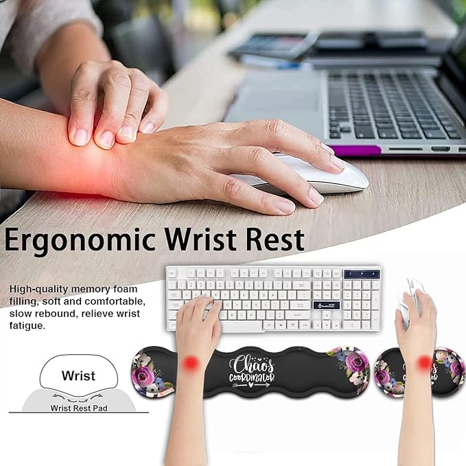 Gaming Mouse Pad and Keyboard Wrist Rest Large Extended Mouse Pad 31.5X 11.8Ergonomic Memory Foam Wrist Rest + Desk Mat Protector for Office/Home Writing Pad Vintage Watercolor Floral Mousepad