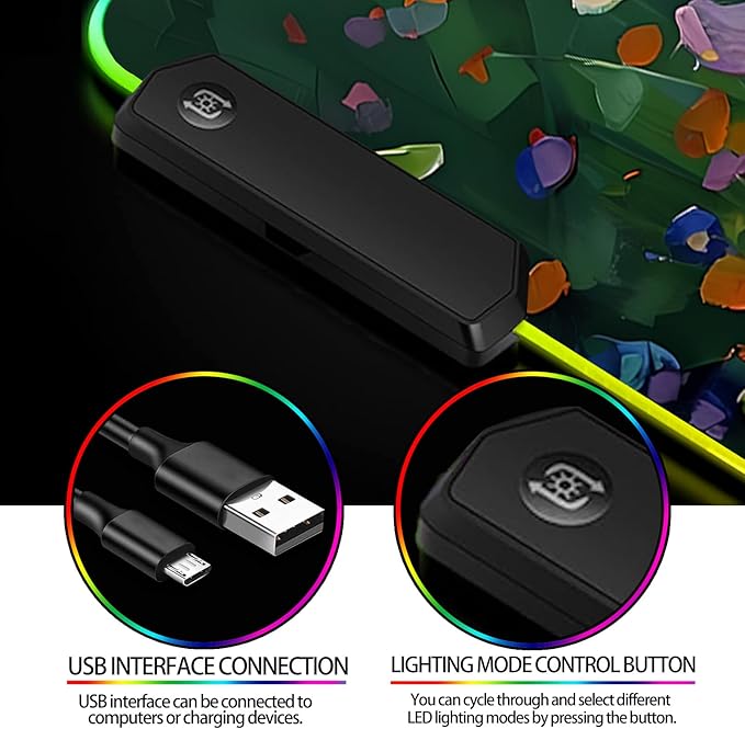 RGB Abstract Green Wildflower Gaming Desk Mat Computer Keyboard Large Extended Long Floral LED Mouse Pad for Office and Home XL (W23)