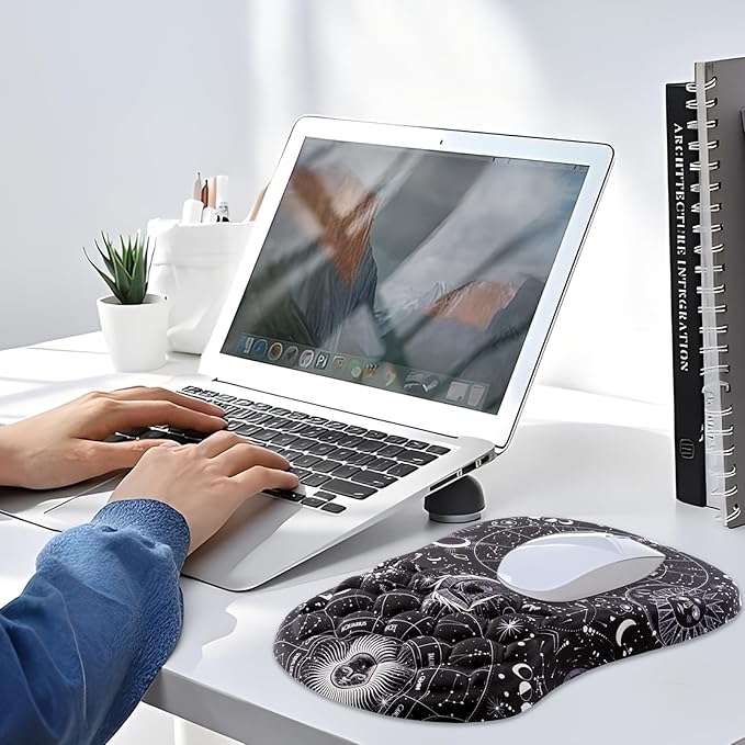 Mouse Pad Wrist Support Ergonomic Mouse Pad with Wrist Rest Comfortable Computer Mouse Pad for Laptop Pain Relief Mousepad with Non-Slip PU Base Sun Moon