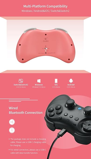 GuliKit Elves 2 Bluetooth Game Controller for Switch/Switch 2 Wake-upPC &amp Android Anti-Drift Hall Effect Joysticks Gamepad1000Hz Polling Rate Gyro &amp TurboProtective Cover Compact for Sma