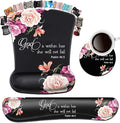 Keyboard Wrist Rest Pad and Ergonomic Mouse Pad Wrist Support Set Psalm 46:5 God is Within Her She Will Not Fall Peony Flower for Gaming  Office Comfortable and Pain Relief with Coaster Set