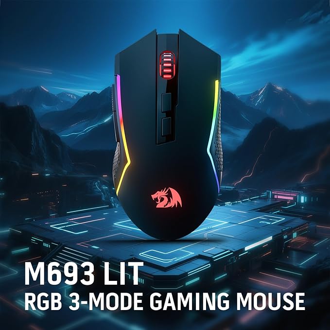 Redragon M693 LIT Wireless Gaming Mouse 12800 DPI Mice w/ 3-Mode Connection BT &amp 2.4G Wireless 7 Macro Buttons Reliable Power Capacity for PC/Mac/Laptop