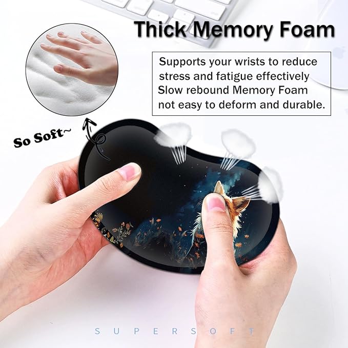 Large Mouse Pad with Mouse Wrist Rest 31.5x11.8 in Extended Mouse Mat with Non-Slip PU Base Ergonomic Memory Foam Wrist Rest for Work &amp Gaming Writing Pad Cute Red Fox Animal Office Desk Pad