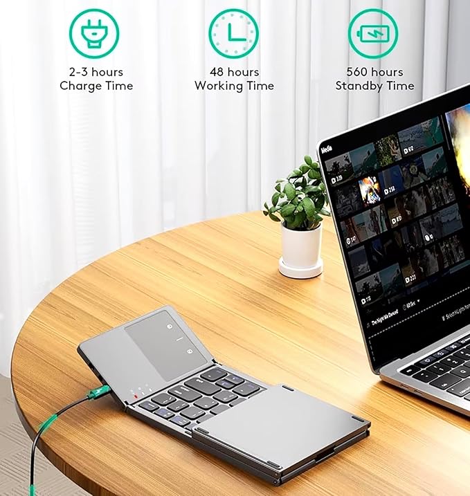 Slim Foldable Wireless Keyboard Compatible with Sony Xperia Z1 Compact with TOUCHPAD Mouse Fully Universal Providing 48H Use 560 Days Standby Portable Compact Tri-Fold Rechargeable!