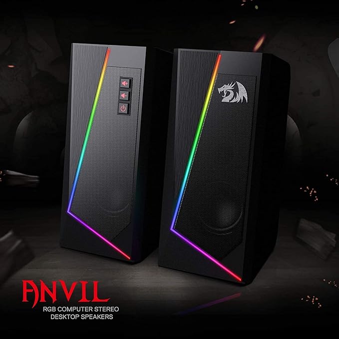 Redragon GS520 RGB Desktop Speakers 2.0 Channel PC Computer Stereo Speaker with 6 Colorful LED Modes Enhanced Sound and Easy-Access Volume Control USB Powered w/ 3.5mm Cable