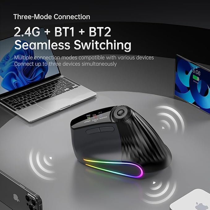 Bluetooth Travel Mouse 2.4G Rechargeable Mouse with USB Receiver Wireless Mice Compatibility for Computer Laptop Notebook PC (Black XM7D)