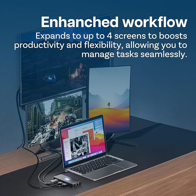 MMOBIEL USB-C Hub to Dual HDMI &amp DisplayPort 4K@60Hz 100W Power Delivery 3X USB 3.0 ETH 1000Mbps– 8-in-1 USB Hub Docking Station – USB-C Adapter Quadruple Display Multiport for Laptop Tablet e
