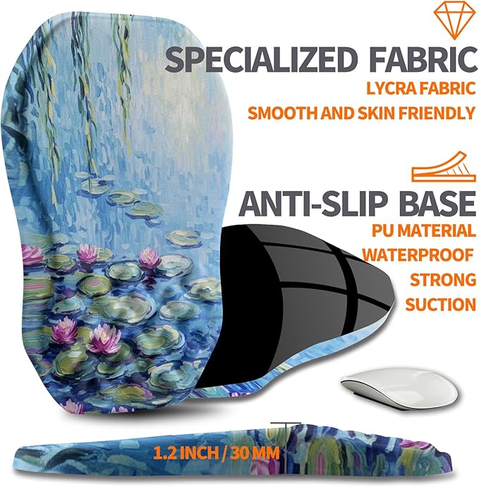 Ergonomic Slope Mouse Pad Wrist Support Wrist Rest Mousepad for Carpal Tunnel Pain Relief with Massage Bulge and Slow Rebound Memory Foam (12x8 inch Lotus Pond)