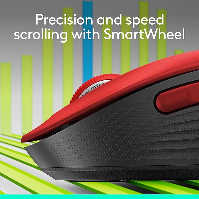 Logitech Signature M650 L Full Size Wireless Mouse - for Large Sized Hands 2-Year Battery Silent Clicks Customizable Side Buttons Bluetooth for PC/Mac/Multi-Device/Chromebook - Classic Red