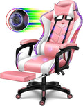Ergonomic Pro Gaming Chair with LED Lights and Speakers Video Game Chair with Massage and Footrest High Back Computer Chair with Lumbar Support and Headrest Adjustable Height for Adult Teens.Pin