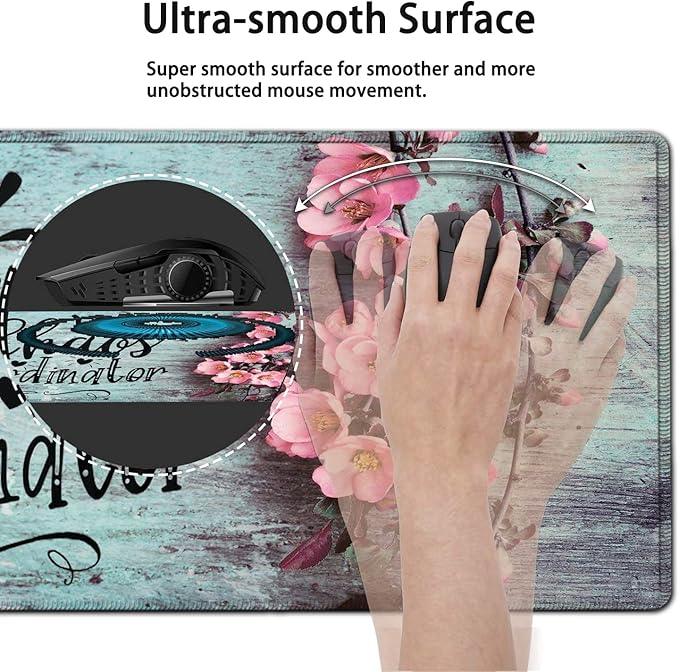 Ergonomics Keyboard Mouse Pad Set Memory Foam Keyboard Wrist Rest SupportXXL Extended Big Wireless Gaming Mouse Mat 31.5x11.8 in Desk Pad Pink Peach Blossom Pattern Large Mouse Pad