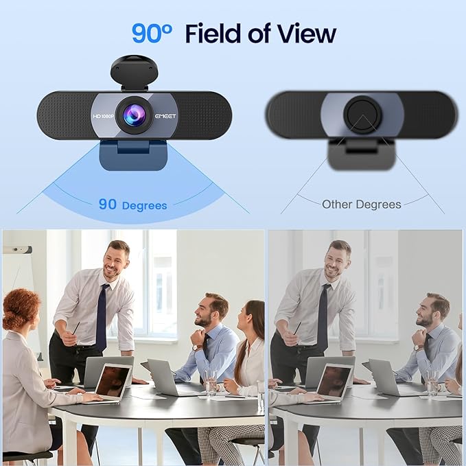 EMEET 1080P Webcam C960 Web Camera with 2 Noise-Cancelling Microphones &amp Privacy Cover 90° FOV Computer Camera Plug &amp Play USB Webcam for Calls/Conference Zoom/Skype/YouTube Laptop/Deskto