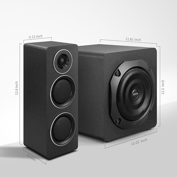Computer Speakers with Subwoofer 2.1 Gaming Speaker System for Desktop PC 8 Deep Bass Bluetooth 5.3 AUX/RCA/Optical/Coaxial Surround Sound for PC/Monitor/TV - Black