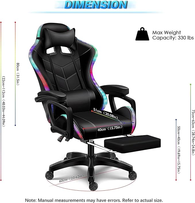 Gaming Chair with Speakers and RGB Lights Video Game Chairs Ergonomic Pro Office Chair with Full Massage Lumbar Support 90°-135° Backrest Adjustable Computer Chairs with FootrestWhite