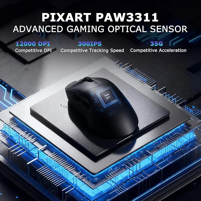 AJ179 V2 Wireless Gaming Mouse Tri-Mode 2.4G/Bluetooth/Wired 800mAh Battery 58g Ultra-Light PAW3311 12000 DPI Right-Handed Programmable 6 Buttons - Perfect for Gaming Work &amp Travel (Black)