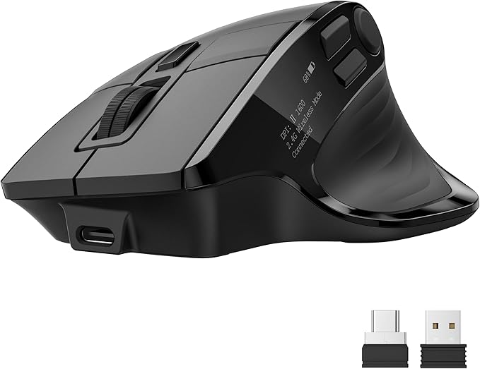 acer Wireless Mouse for Laptop Bluetooth Computer Mouse Ergonomic for 4 Devices(2.4Ghz+BT 5.2+Wired) OLED Screen Rechargeable Mice 5 Programmable Buttons 4000 DPI for MacBook PC Desktop