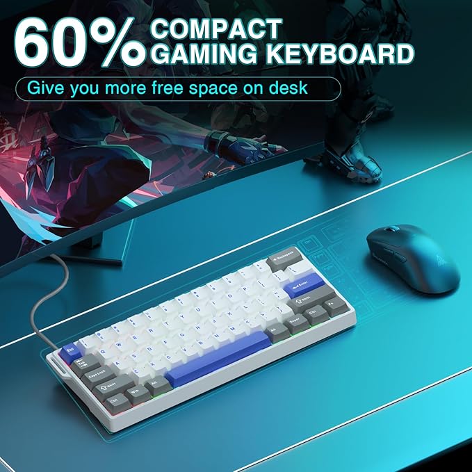 AULA WIN60 HE MAX - 60% Mechanical Gaming Keyboard Wired Hall Effect Magnetic Switches Hot Swappable Adjustable Actuation Rapid Trigger Mode 8000 Hz Polling Rate 60 Percent Keyboard Compact Design