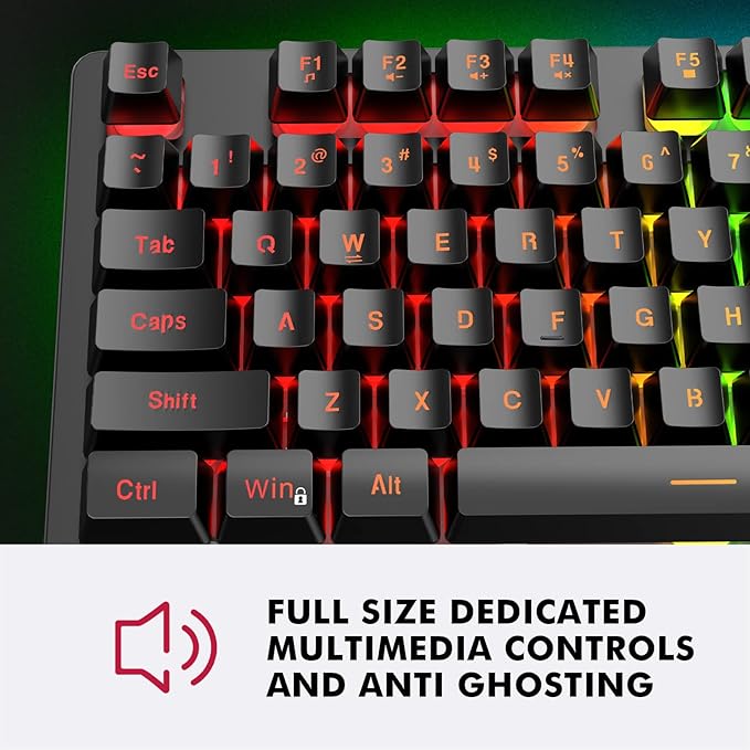 NPET K10 Wired Gaming Keyboard LED Backlit Spill-Resistant Design Multimedia Keys Quiet Silent USB Membrane Keyboard for Desktop Computer PC (Black)