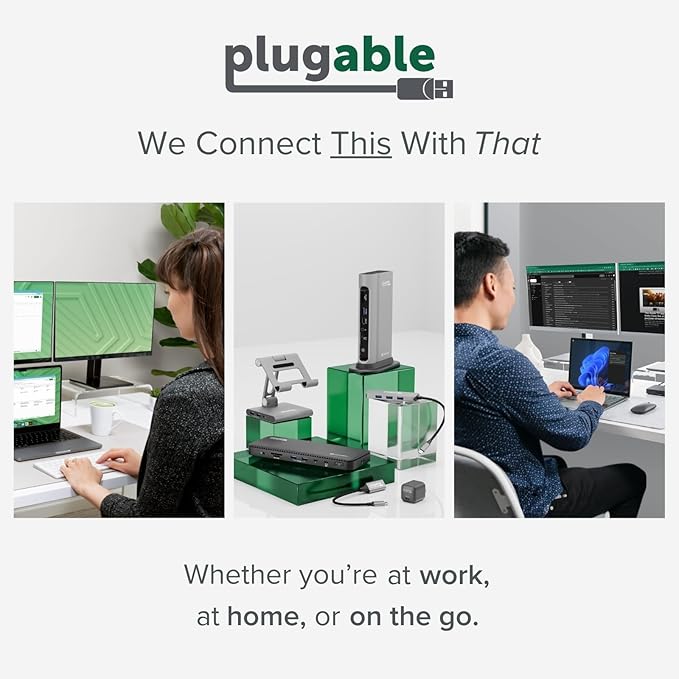 Plugable USB 2.0 to HDMI DVI or VGA I Multi-Monitor External Video Graphics Card Adapter up to 1920x1080 Supports Windows 11 10 8.1 7 XP Mac and ChromeOS