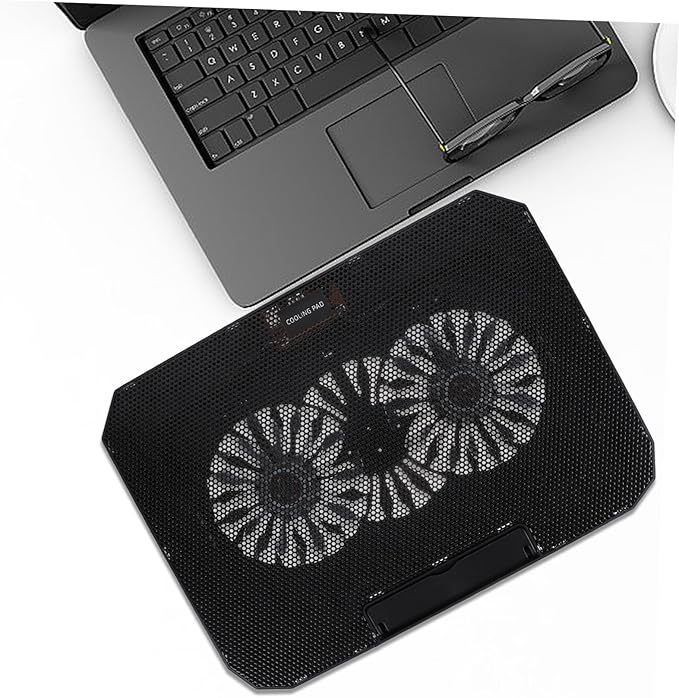 1Pc Laptop Cooler Stand for Laptops Black Ultra Quiet Dual Fans Ergonomic Design USB Powered Material Heat Dissipation