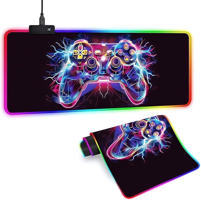 XL Led Gaming Mouse Pad with 14 Light Modes - Light Up Gamer Mouse Pad31.5 x 11.8in Non-Slip Gamepad Style RGB Large Gamer MousepadBlack Long Glowing Gaming Accessories for DeskWaterproof