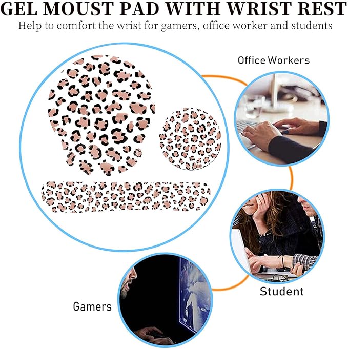 Keyboard Wrist Rest and Mouse Pad Wrist Support Set with CoastersErgonomic Gaming Mousepad for Home Office Working Studying Easy Typing &amp Pain ReliefLeopard Print