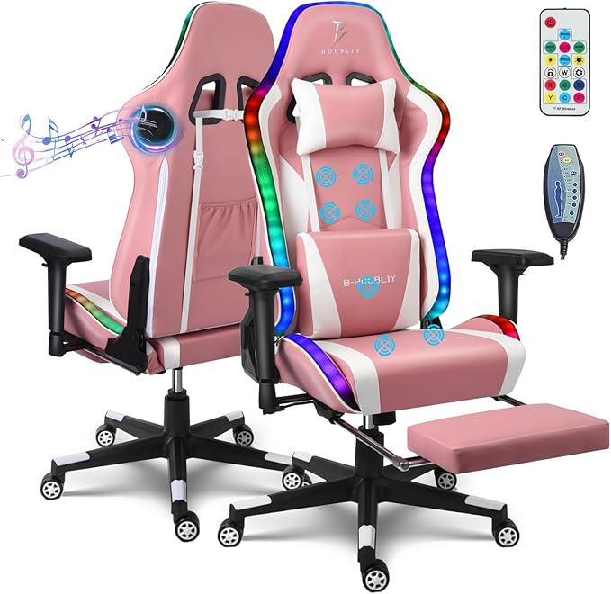 XOOFMASS Massage Gaming Chair with Speaker and LED Lights Gaming Recliner Adjustable Footrest &amp Lumbar Support Ergonomic Computer Chair Computer Chair High Back Video Gaming Chair for AdultsPin