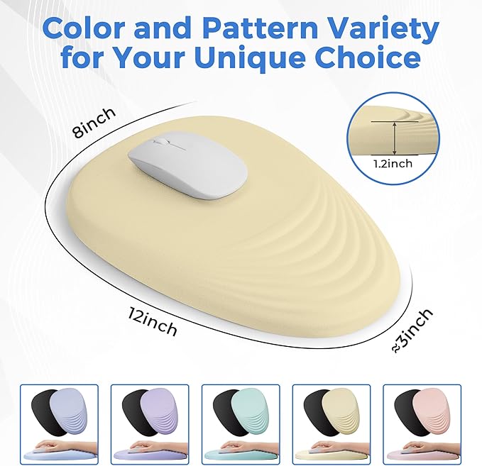 Ergonomic Mouse Pad with Wrist Support Memory Foam Wrist Rest for Pain Relief &amp Carpal Tunnel Non-Slip Base for Office Computer PC Laptop (12x8x1.2inch Light Yellow)