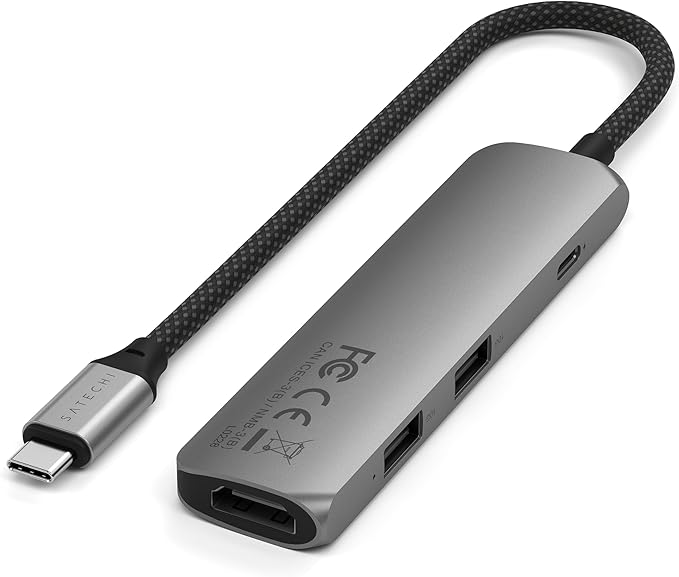 Satechi 4 in 1 USB C Hub Multiport Adapter with HDMI 4K@60Hz 100W PD Charging 2X USB-A Data Ports for MacBook Air/Pro M5/M4 iPad Windows – Space Gray