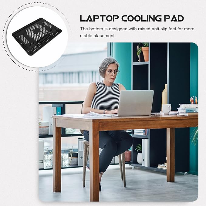 Sewroro Silent Laptop Cooling Pad with Non-Slip Anti-Skid Base Adjustable Black Laptop Stand for Desk Use Cooling Fan Holder
